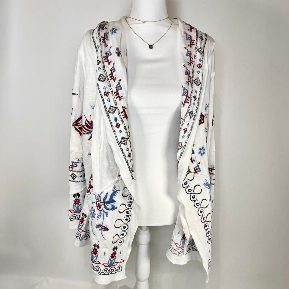 CAITE 100% cotton Handmade in India boho floral embroidered hooded cardigan